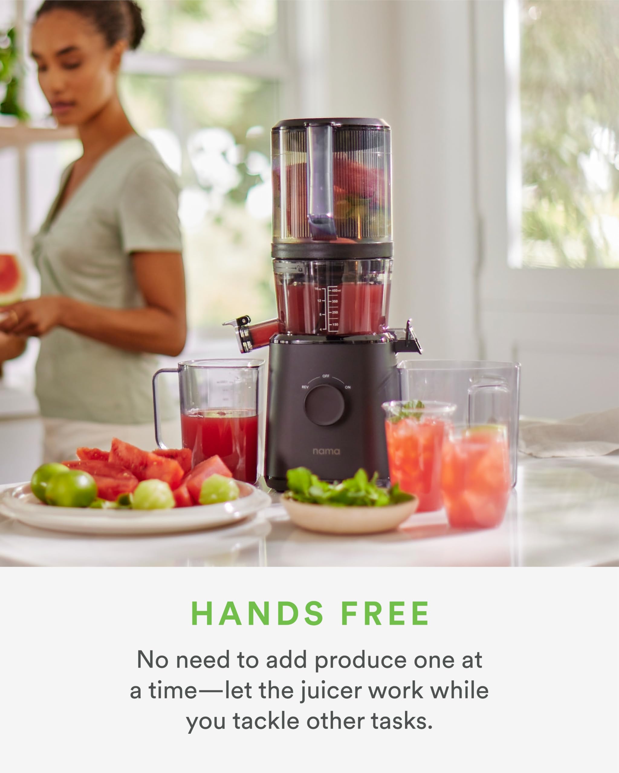 NAMA J2 - Exprimidor de prensa en frío, autoalimentable para operación manos libres, exprimidor masticante sin residuos para más jugo, menos