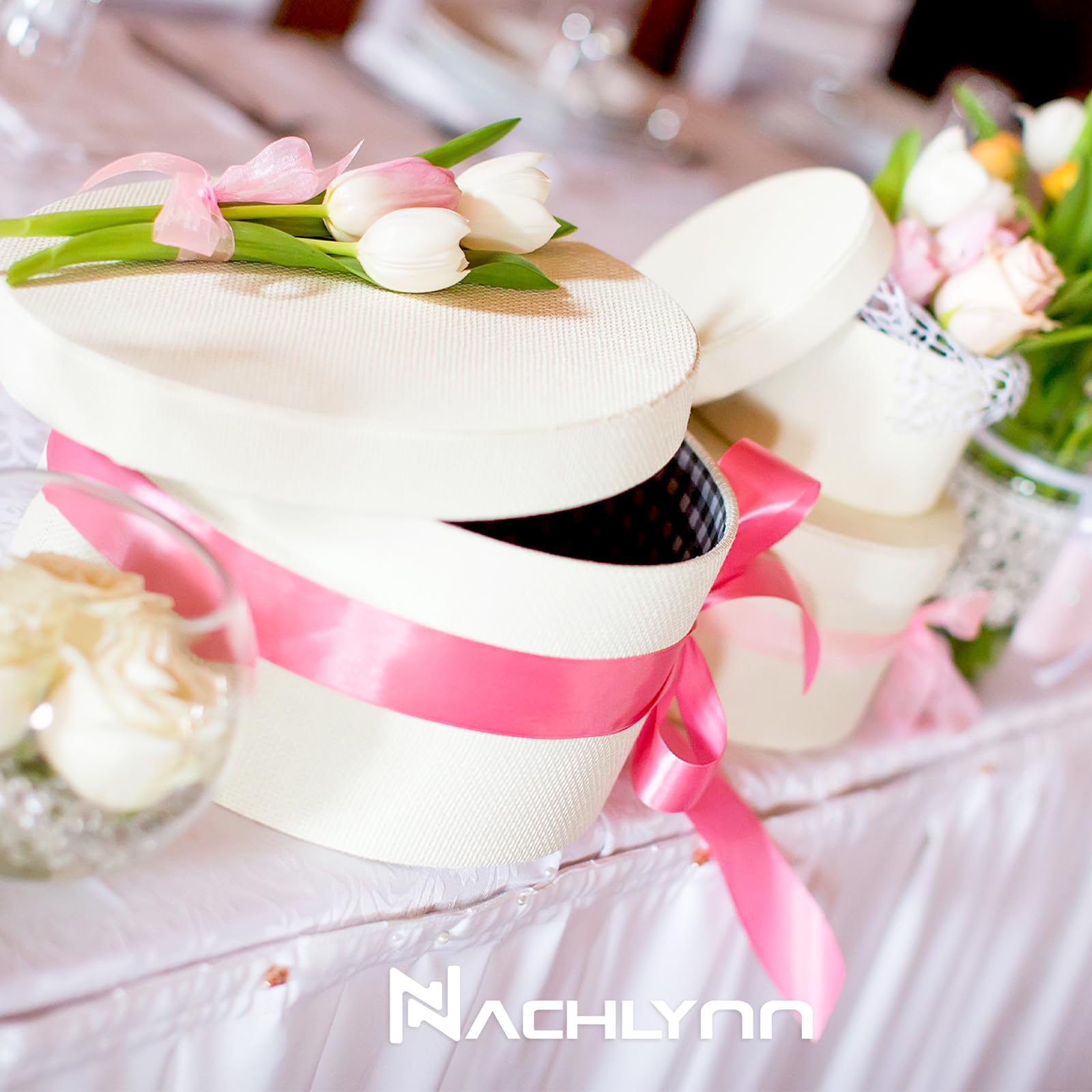 NACHLYNN 150 Yards Rainbow Satin Ribbon Wide Polyester Fabric Ribbon Use for Gift Wrap Wedding Bridal Baby Shower Bows Decor Flower Bouquet Crafts (Pink - Image 4