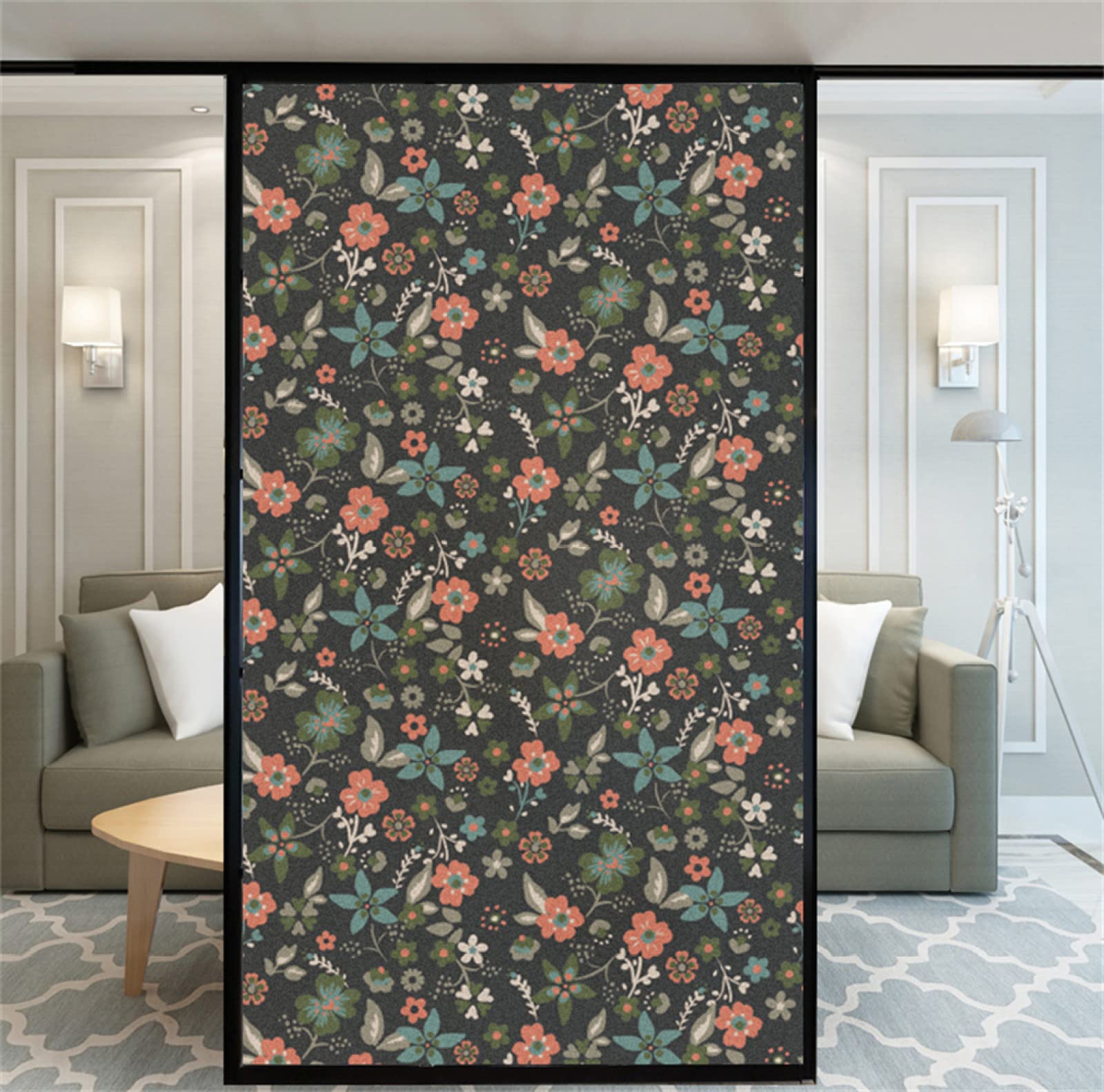 Pellicola per vetri oscurante,Pellicola privacy finestre,anti-peeping,Autoadesive,Anti-UV,fiore ,Ideale per Ufficio Camera da Letto Sala(90cmx200cm)