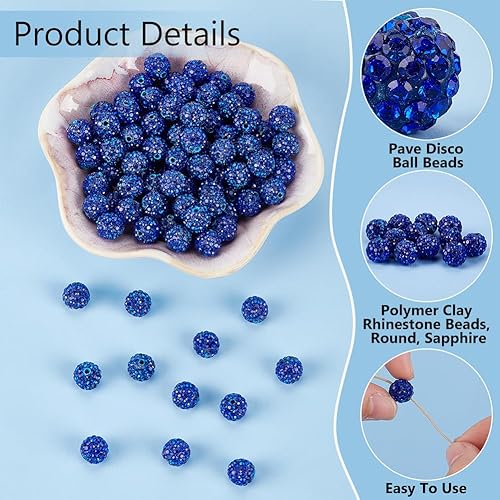 Miniatura 10 de Pandahall - Bolas de arcilla de 10 mm, tipo discoteca con 100 unidades, cuentas de polímero de arcilla con diamantes de imitación, creaciones