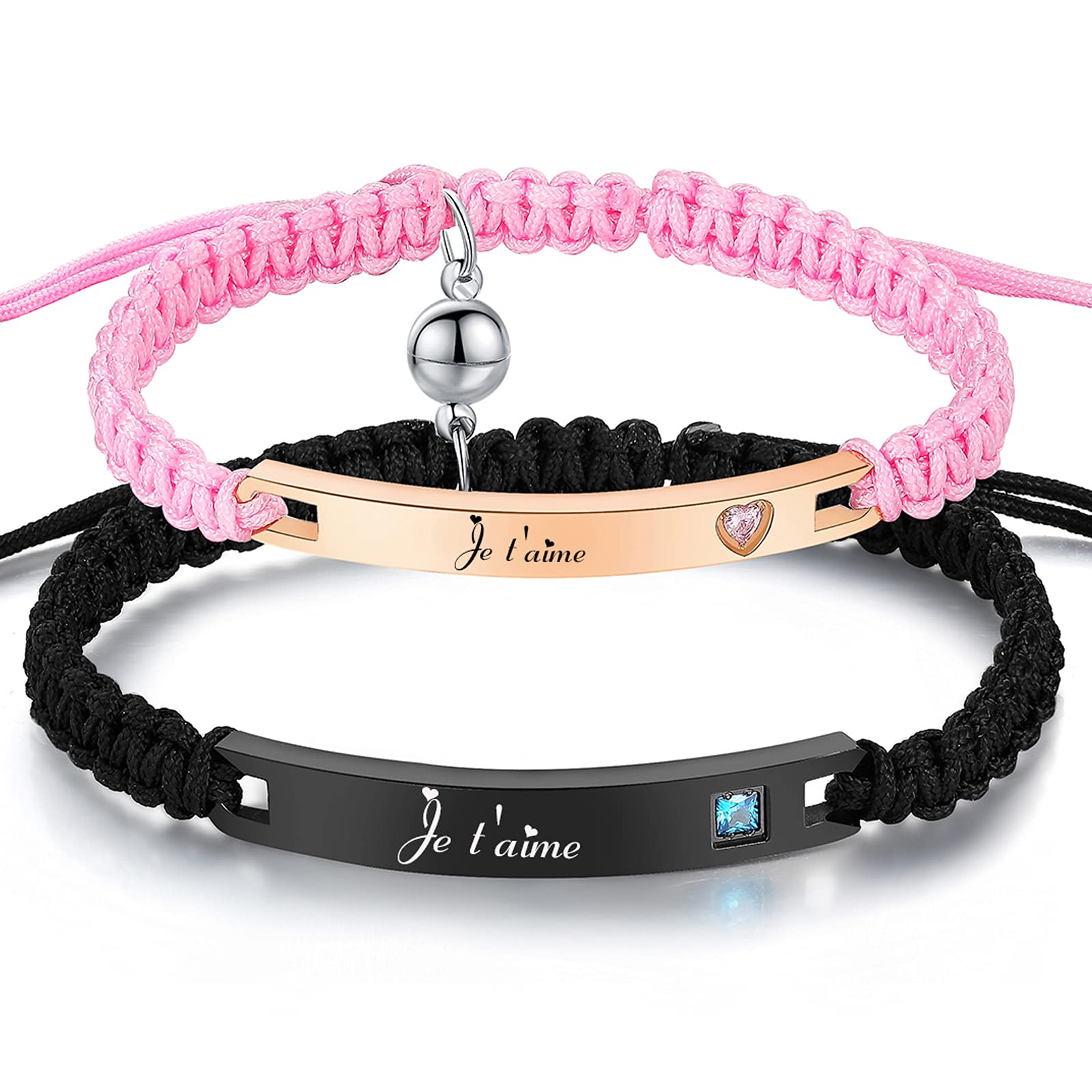 NEHZUSPersonalised Cuff Bracelet His Rope Handmade Braided ID Name Couples Bracelets For Lovers Personalised Engraving