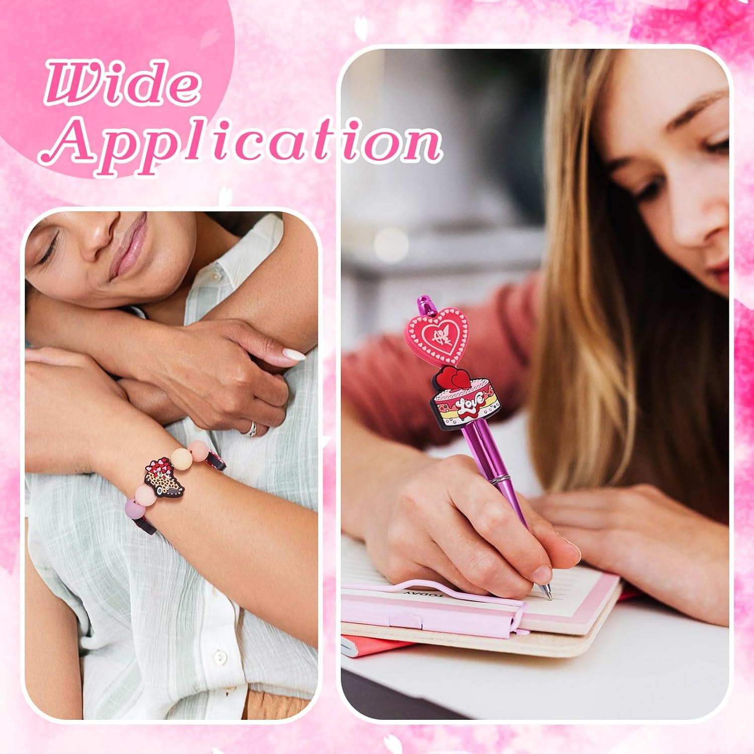 Spritewelry 10Pcs Valentine's Day Silicone Focal Beads Sweet Heart with Cupid Swan Silicone Beads Leopard Print Rubber Beads Beaded Pen Beads for Keychain Jewelry Making DIY Craft 10 Styles - Image 3