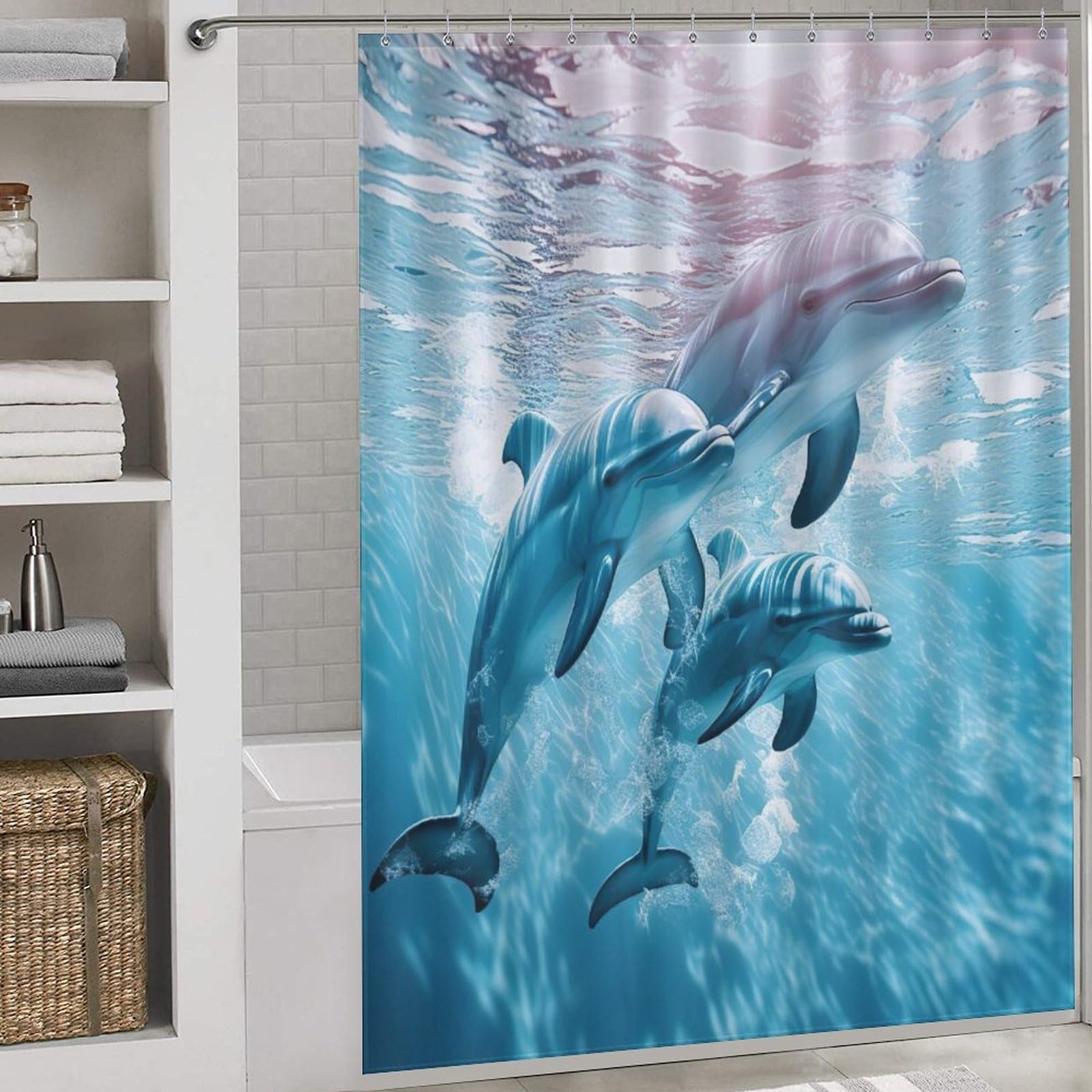 Rideau de douche dauphin en polyester imperméable 168x183cm