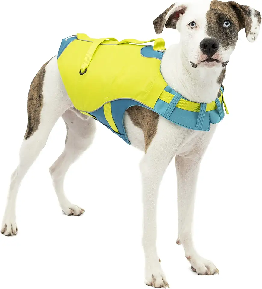 Kurgo Colete salva-vidas para cães Surf n' Turf, PFD ajustável, colete flutuante refletivo para animais de estimação pequenos a grandes (amarelo/azul, PP)