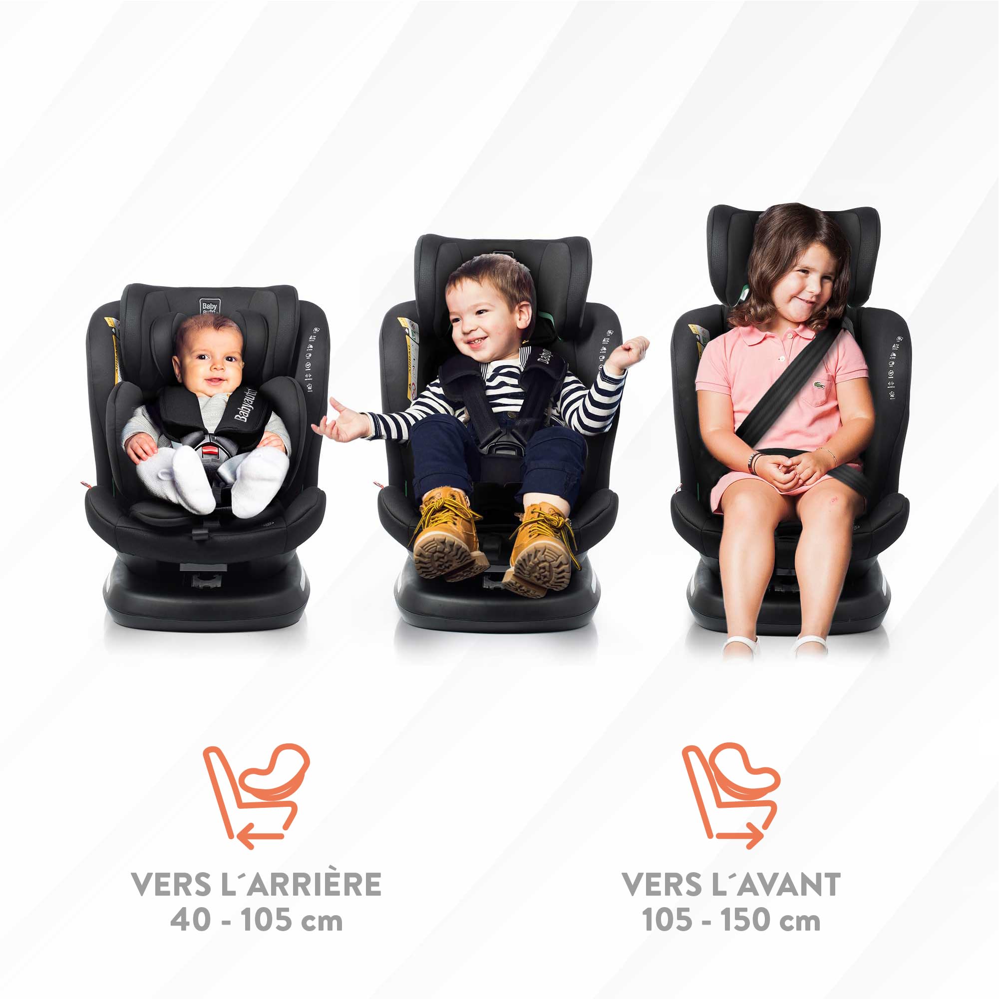 BABYAUTO – Siège Auto Rodia Plus i-Size (0-12 Ans, 40-150 cm, 0-36 kg) – Dos à la route jusqu’à 105 cm – Rotation 360° – ISOFIX – Protection Latérale – Inclinable et Évolutif (STONE GREY)