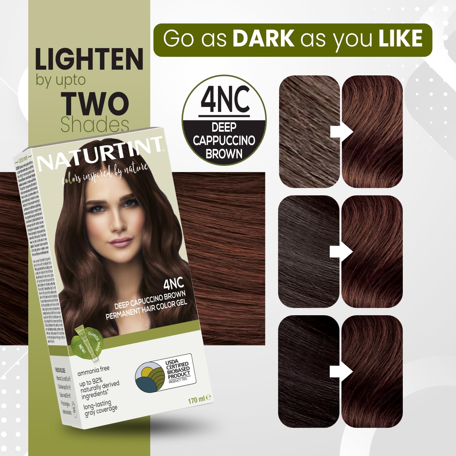 Naturtint Permanent Hair Colour easy to apply Gel Deep Cappuccino Brown 4NC | For Sensitive Scalp | Upto 100% Grey Coverage | Long Lasting Hair Colour | Ammonia Free | No Parabens | with Olives & Organic Shea Butter 2