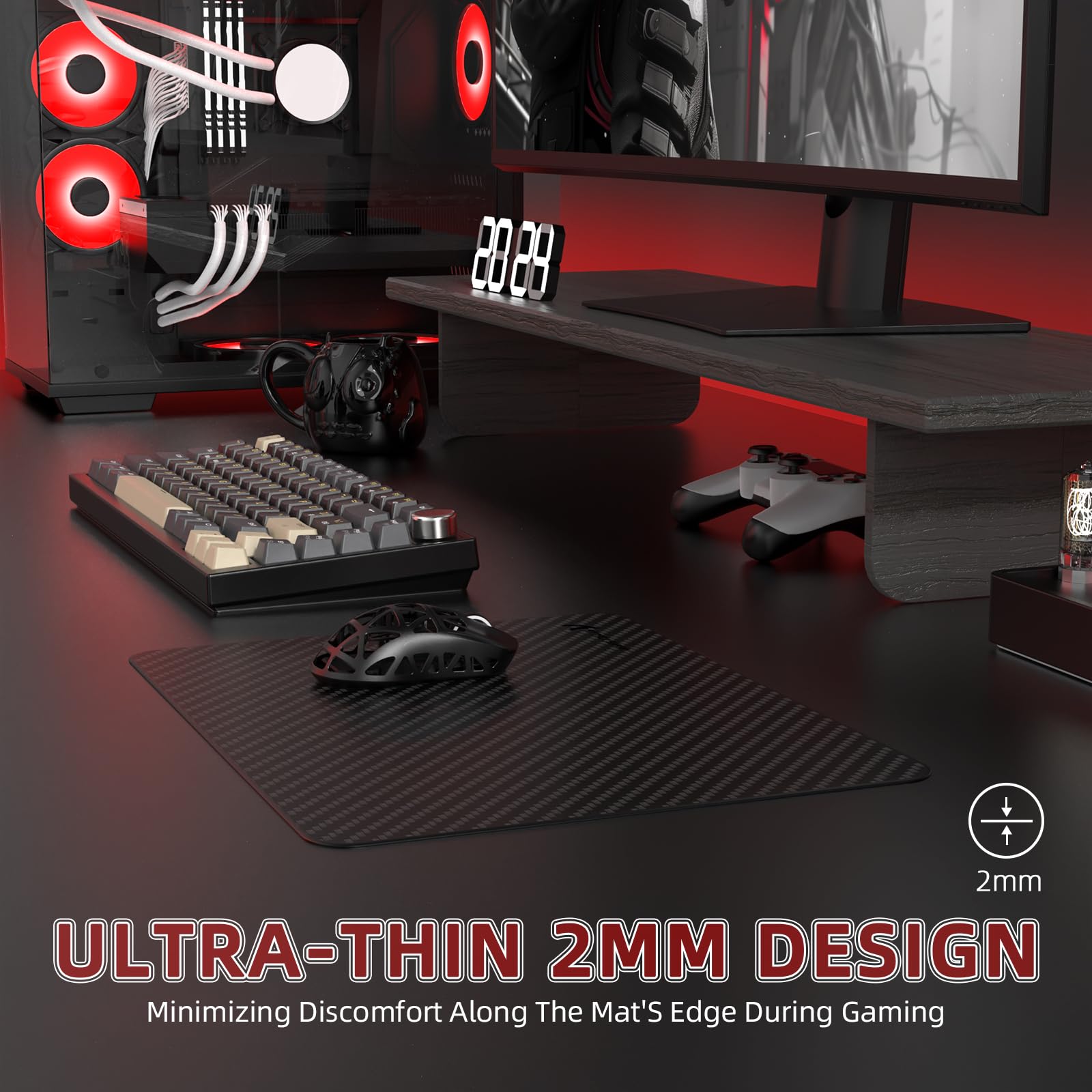 Yindiao ×Attack Shark CM04 - Alfombrilla de mouse para juegos, fibra de carbono, alfombrilla grande para teclado de computadora, alfombrilla de mouse de mesa con base antideslizante, borde cosido para