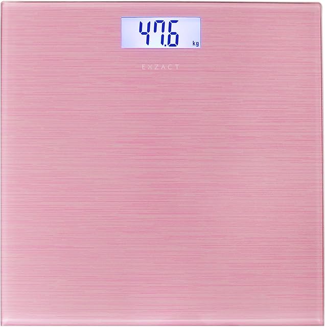 EXZACT Bathroom Scale Digital/Electronic Body Scale - Capacity 180kg - kgs/stones/lbs - High Precision, Backlight LCD Display (Metallic Pink)