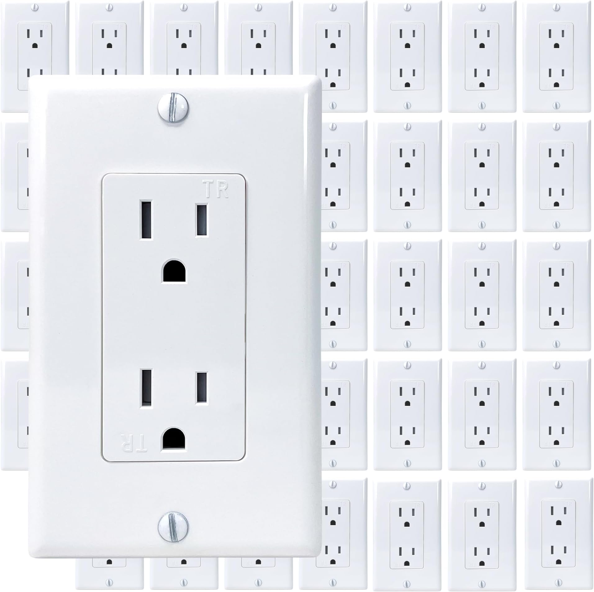 [40-Pack] PROCURU 15 Amp Decorator Wall Outlet Receptacle, Tamper Resistant, Includes Wall Plate Covers, 125V, White, UL Certified