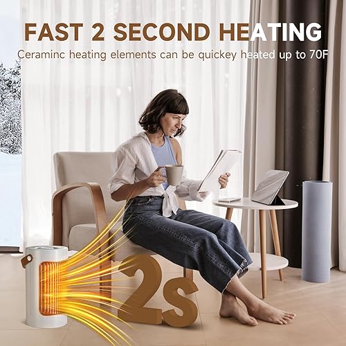 Miniatura 2 de QQT Calentador de espacio, mini calentadores de espacio de 1500 W de eficiencia energética para uso en interiores, ventilador portátil de 3