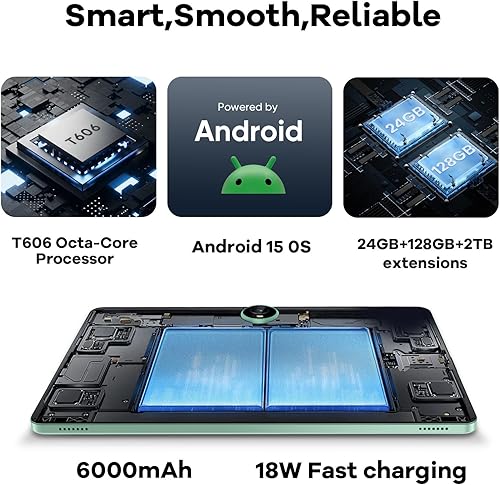 Miniatura 3 de Tablet Android 15 de 10.1 pulgadas, 24 GB de RAM 128 GB ROM 2 TB Expand, procesador Octa-core, 2 años de protección, pantalla táctil HD IPS de 1280