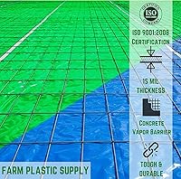 Vista 1 de Farm Plastic Supply - Barrera de vapor de hormigón - 15 mil - (14' x 35') - Lona de plástico azul resistente, láminas de poliolefinas, barrera