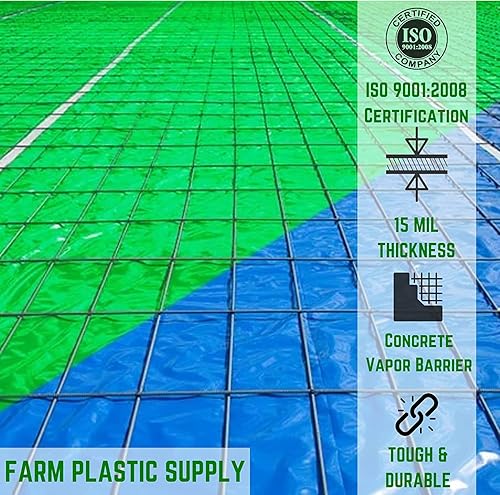 Miniatura 2 de Farm Plastic Supply - Barrera de vapor de hormigón - 15 mil - (14' x 35') - Lona de plástico azul resistente, láminas de poliolefinas, barrera de
