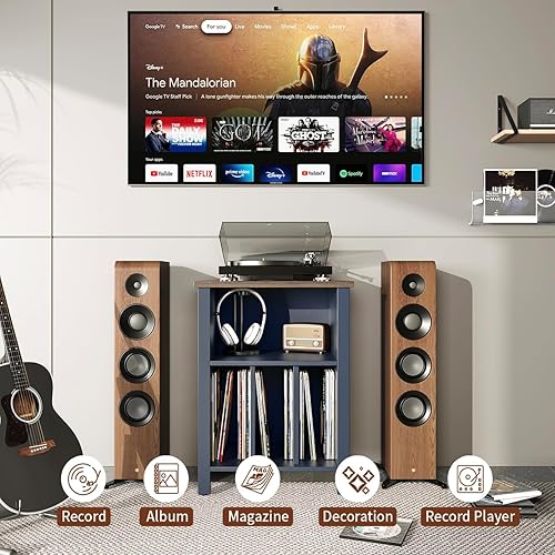 Miniatura 4 de LIDYUK Soporte para tocadiscos, mesa auxiliar de almacenamiento de discos de vinilo con estante de exhibición con capacidad para hasta 130 álbumes