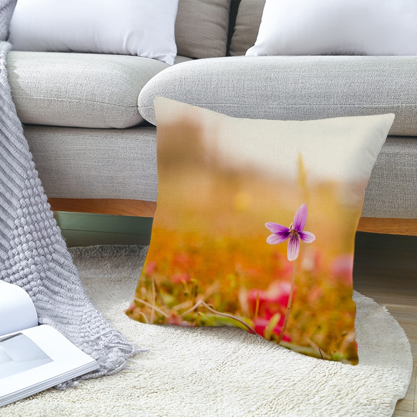 4 federe natalizie 50 x 50 cm, set di federe per cuscino viola rosso motivo fiori per soggiorno, divano camera da letto