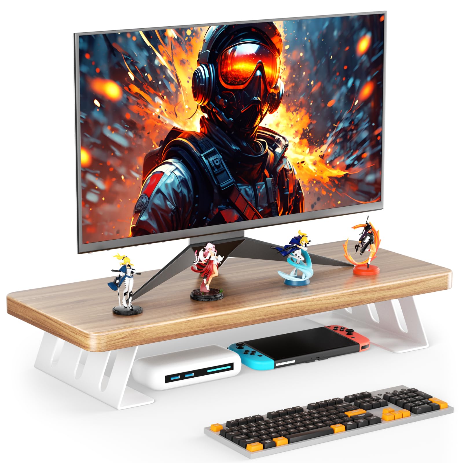 Monitor Stand - 24 Inch Wood Monitor Stand Riser, 220 Pounds Load Capacity Desk Monitor Riser for Laptop/PC/Printer, Desktop Stands Organizer for Home Office Light Walnut