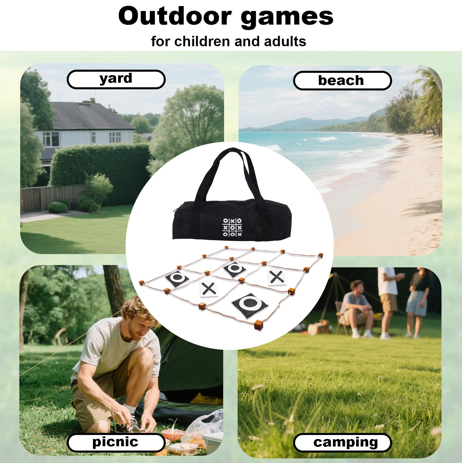 Jeu de Morpion Géant d'Extérieur 90x90cm Lancer Sacs Haricots pour Enfants Adultes