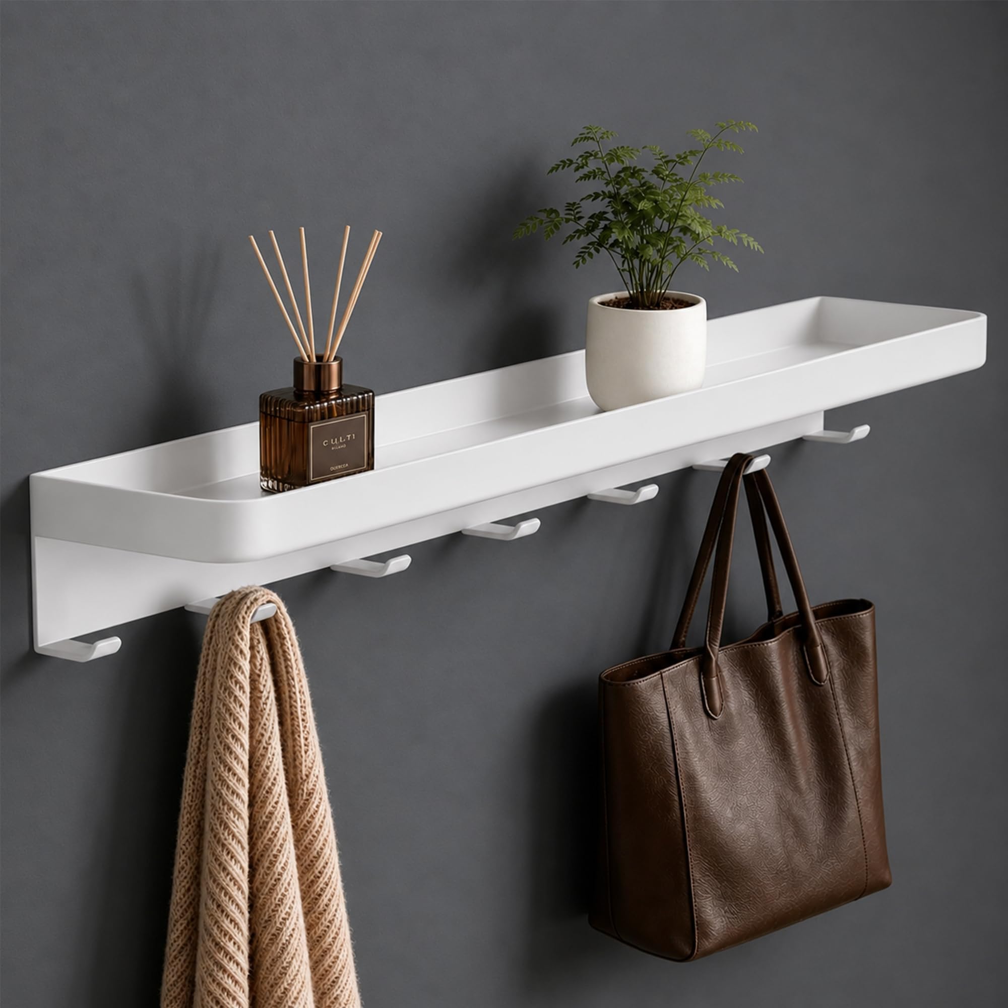 Mai & Mai Wall Mounted Coat Rack with Shelf, Bathroom Shelf with 7Hooks
