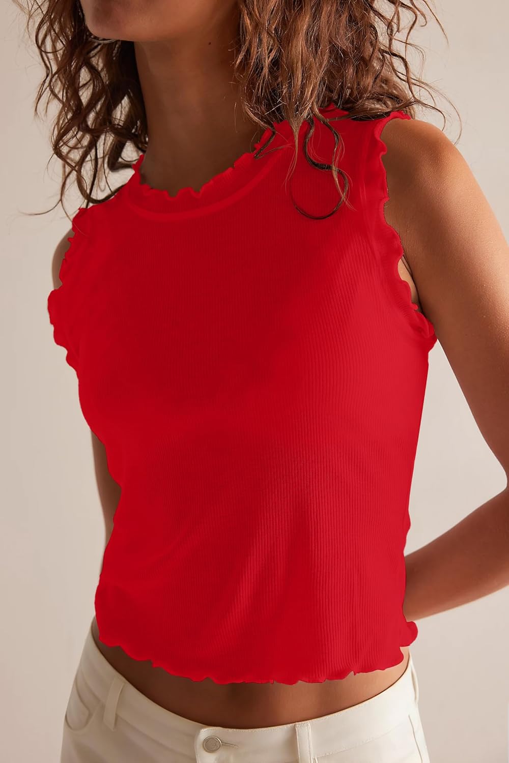EZBELLE Women's Summer Tank Tops Ribbed Knit Ruffle Shirts Sleeveless Blouse Casual Clothes 2026