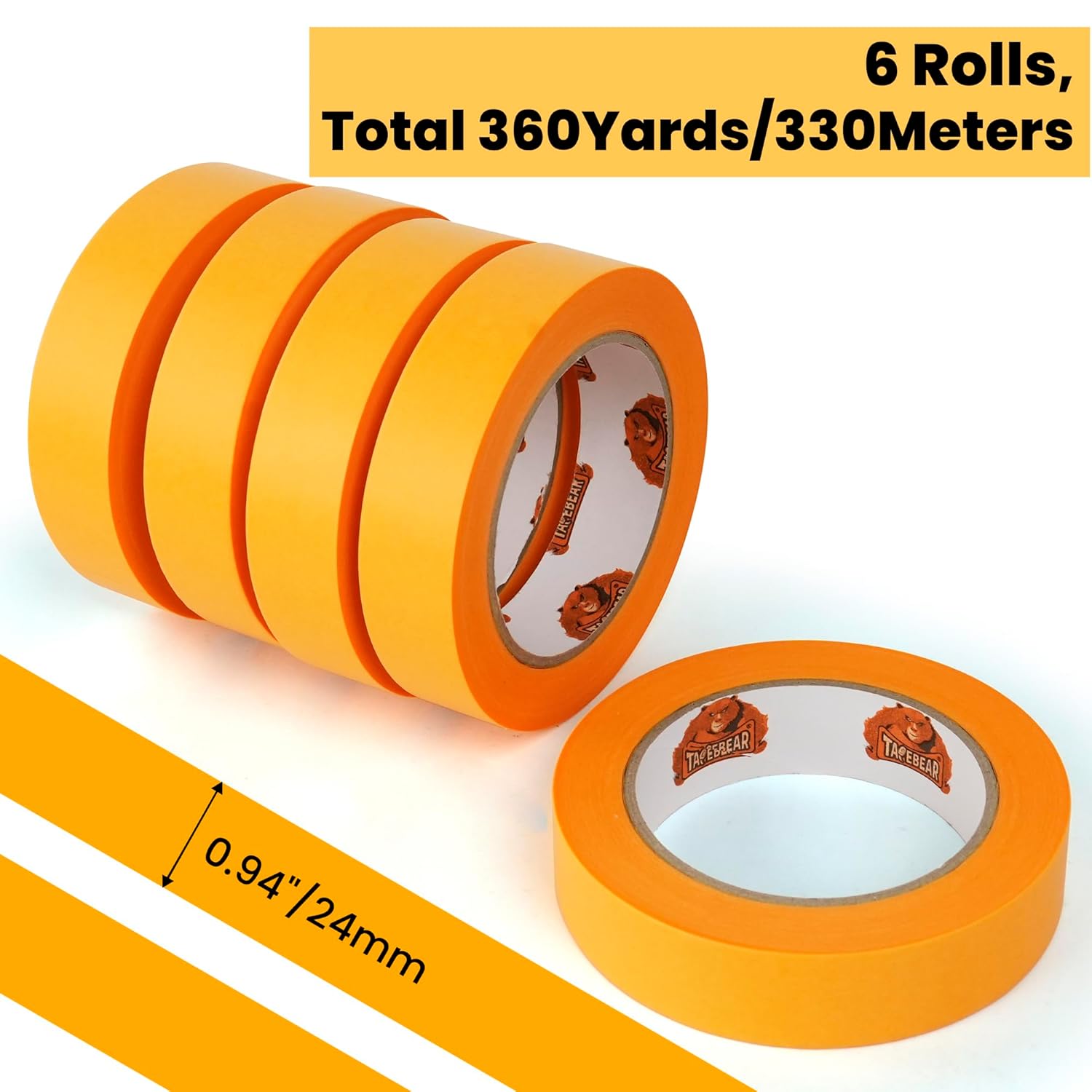 TAPEBEAR Delicate Surface Advanced Orange Washi Masking Tape 0.94" x 60Yard x 6Rolls+Green Painters Tape 0.94 inch x 60 Yard x 6Rolls
