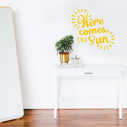 Miniatura 2 de Calcomanía de vinilo para pared, «Here Comes The Sun», 22 x 23 pulgadas, frase moderna motivacional para el hogar, oficina, dormitorio, trabajo,