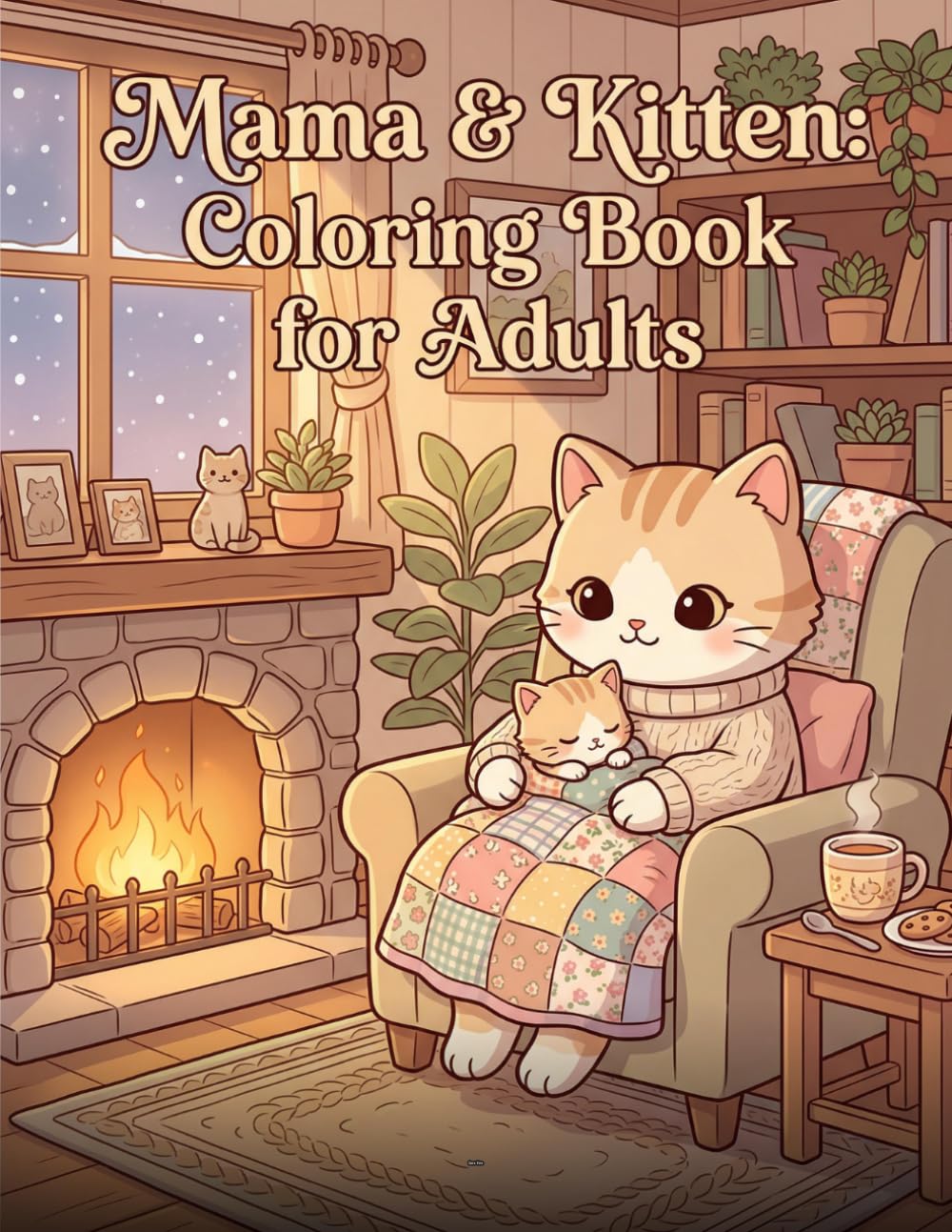 Mama & Kitten: Coloring Book for Adults &Teens: 25 Cozy Kawaii Scenes of a Cat Mom and Baby Kitten — Bold Easy Designs for Relaxation and Stress Relief
