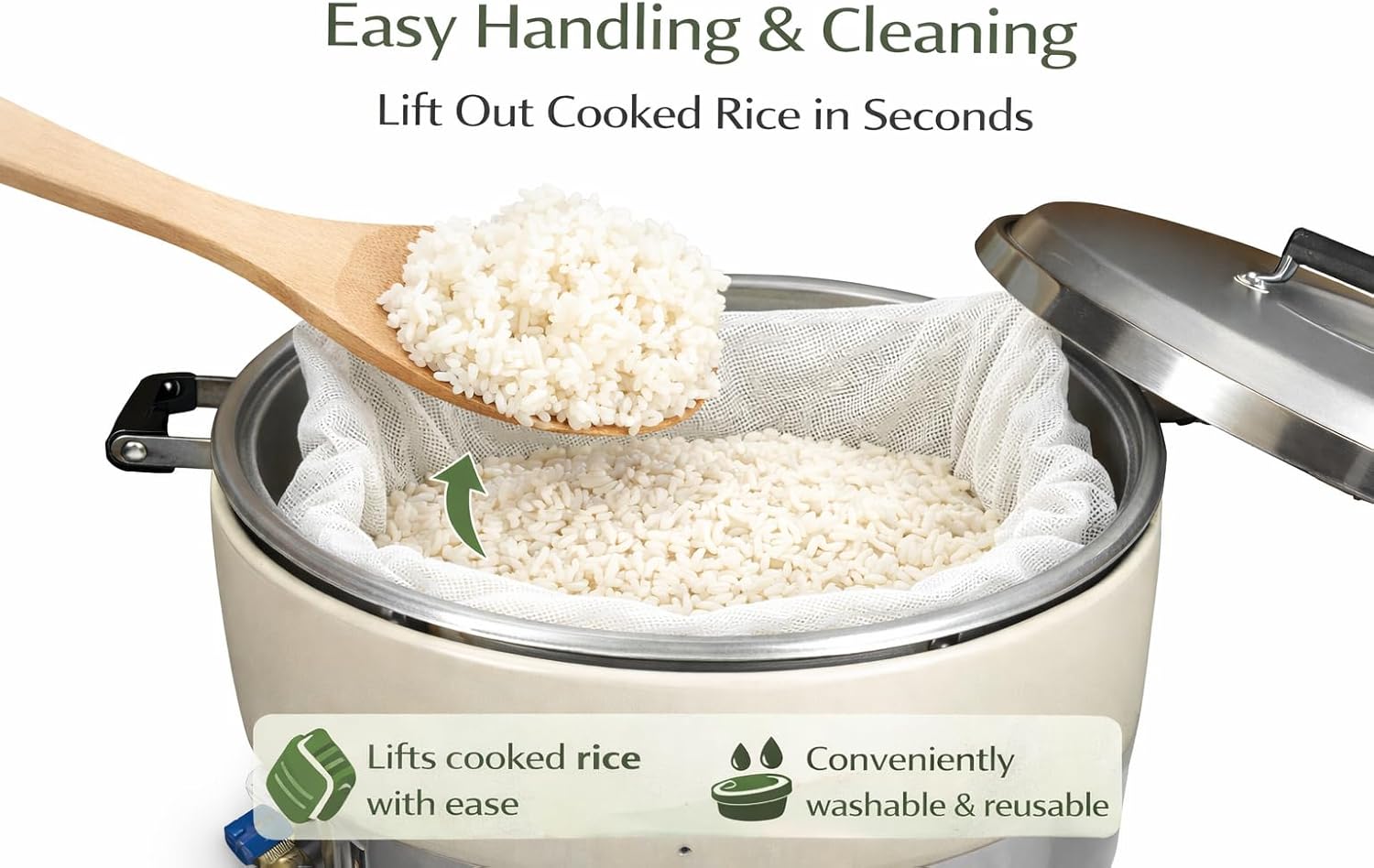 Rice Cooking Net Bags for Rice Cooker, Fine Mesh Non-Stick Rice Steaming Cloth, Prevents Rice Loss for Sushi & Commercial Kitchens, 4-Pack (43.3" x 39.4")
