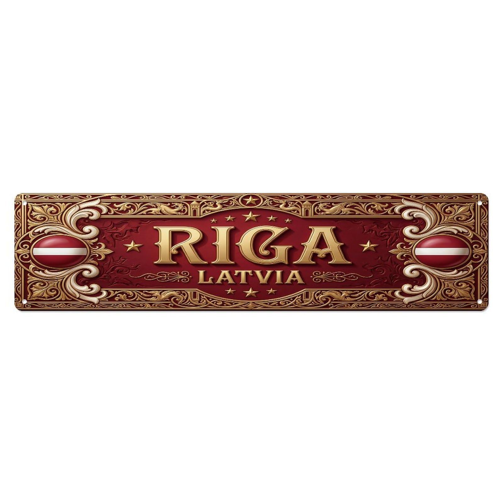 Vintage Riga Latvia Flag Pattern Metal Tin Sign
