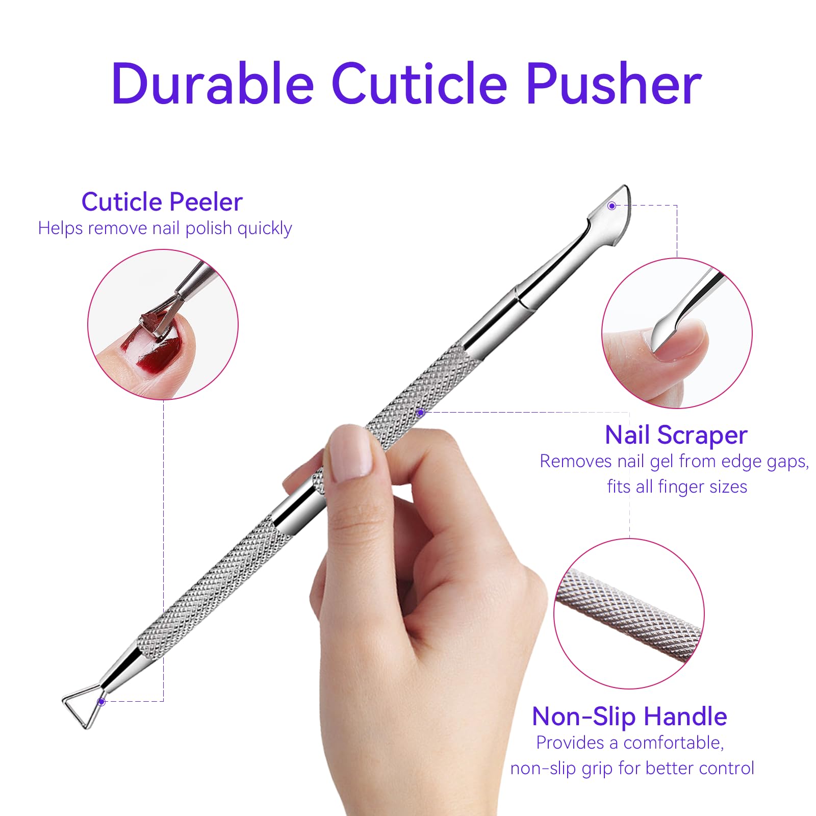 Clips de uñas para quitar el esmalte de gel, con empujador de cutículas de metal de doble extremo, 20 piezas de plástico reutilizable para dedos y dedos de los pies clips para remoción de 5