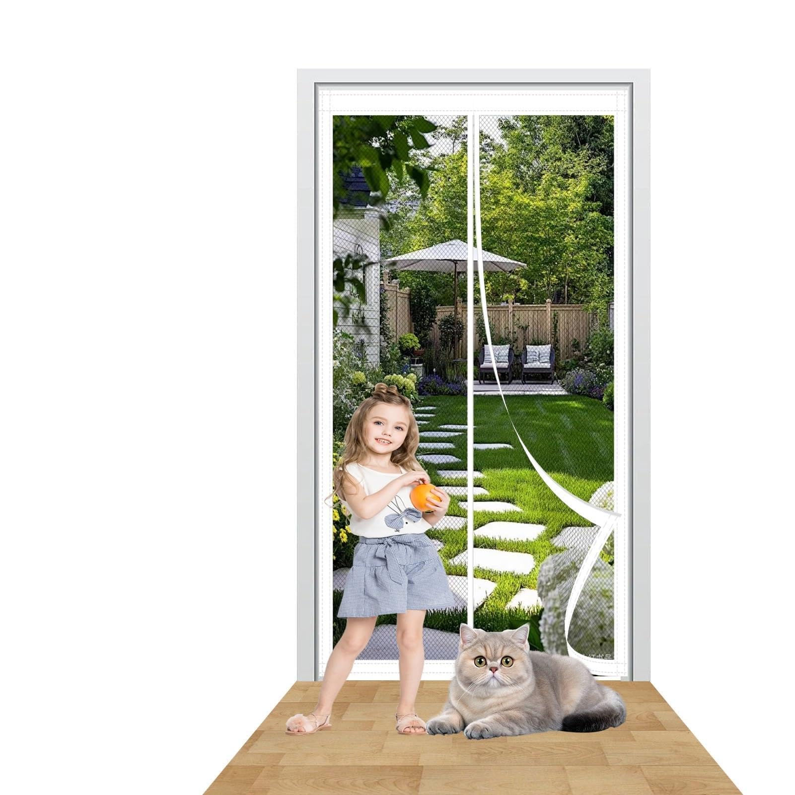Yxrs White Magnetic Door Screen 61 X 196 Cm Easy To Install Without Drilling Door Fly Screen Curtain Automatically Closes/Keep Open Feature For Home Office Balcony Patio Garden,