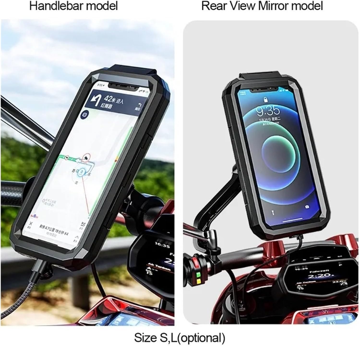Waterproof Phone Case Bike Motorcycle Handlebar Rear View Mirror 3 to 6.8" Cellphone Mount Bag Motorbike Scooter Phone Stand(S for Quick Mount)