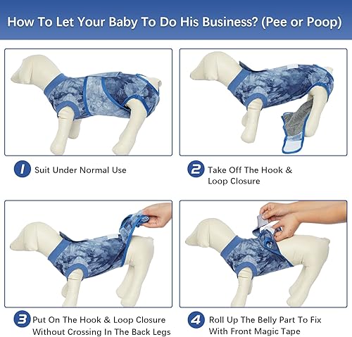 Miniatura 3 de Kuoser Traje de recuperación para perros machos y hembras, traje quirúrgico suave para perros, overol de teñido anudado para perro después de la