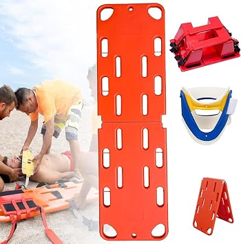 Emergency Rescue Spine Board, Foldable EMT Transfer Backboard, Water Floating Stretcher with Head Holder, Neck Brace, Harness for Outdoor Rescue,2Folds