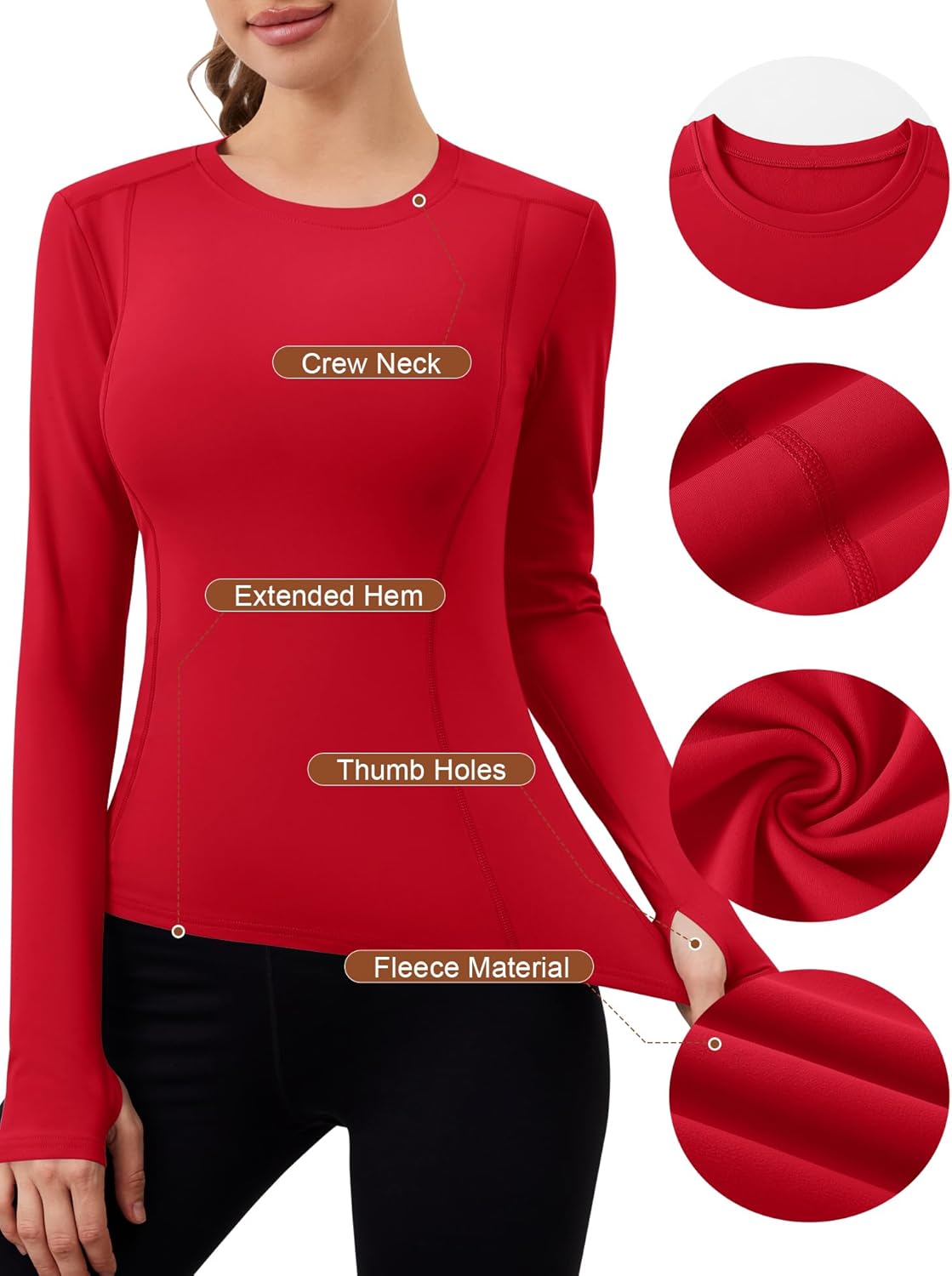 Loovoo Womens Thermal Fleece Lined Workout Shirts Athletic Compression Tee Long Sleeve Yoga Gym Basic Tops - Image 4