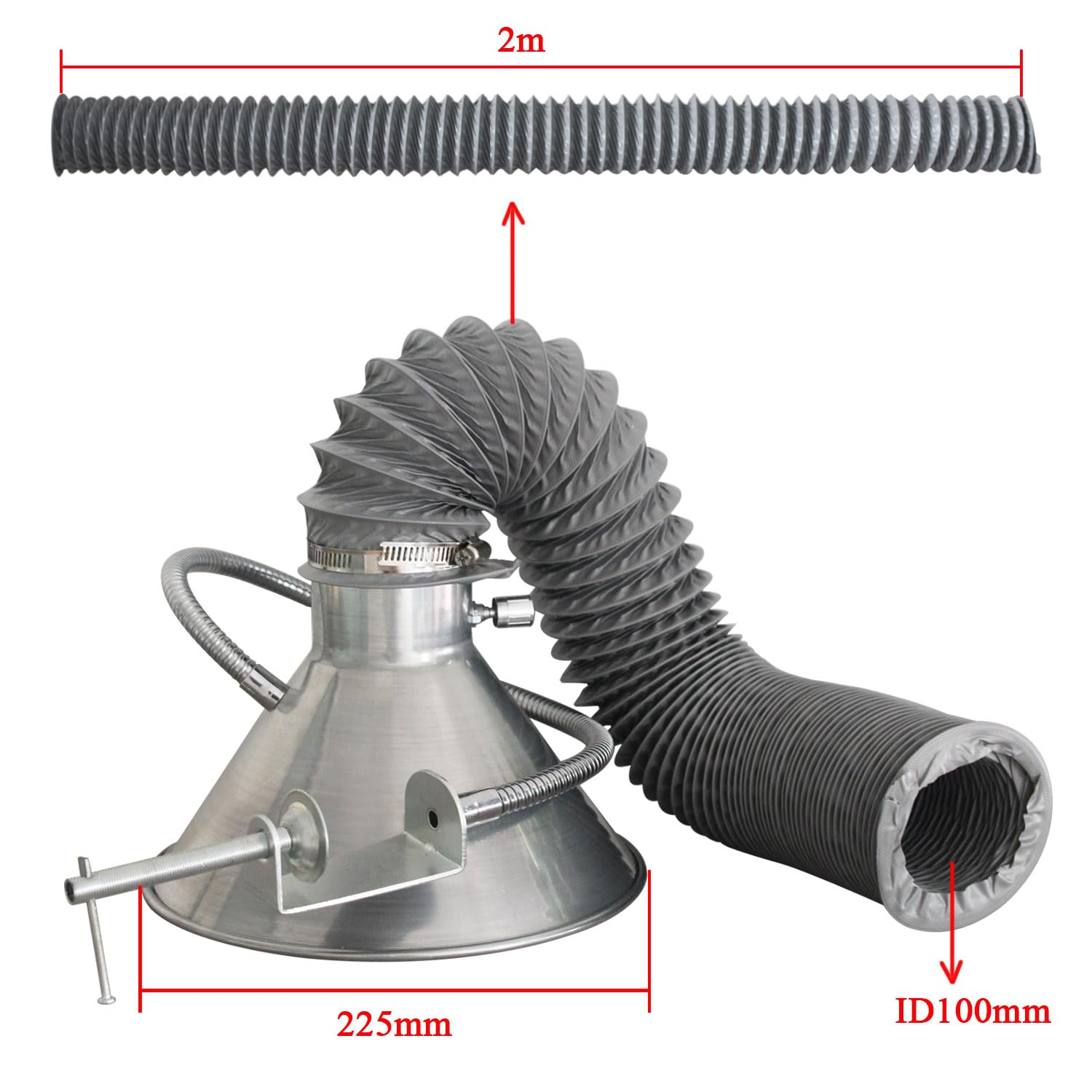 Extracteur de fumée de soudure pour bras d'aspiration industrielle hotte soudure extracteur de laboratoire fumées mini micro mécanique système de atelier filtration d'air (100-225mm avec 2m pvc tube)