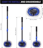 Vista 7 de Cepillo de lavado de autos con mango largo Diseño de poste curvado de 15 grados Cabezal de cepillo de microfibra Longitud ajustable Amplias