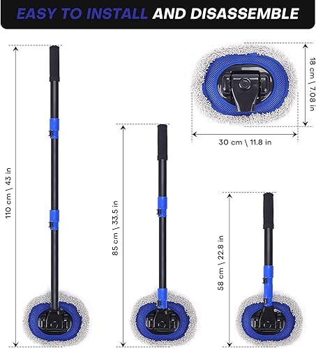 Miniatura 7 de Cepillo de lavado de autos con mango largo  Diseño de poste curvado de 15 grados  Cabezal de cepillo de microfibra  Longitud ajustable  Amplias