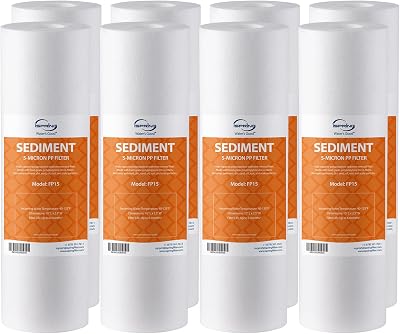 iSpring FP15X8 NSF Certified 10"x2.5" Multi-Layer PP Universal Sediment Filter Cartridges 5 Micron 8-Pack