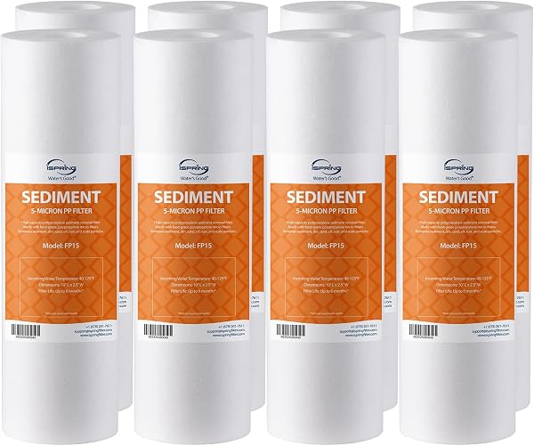 iSpring FP15X8 NSF Certified 10"x2.5" Multi-Layer PP Universal Sediment Filter Cartridges 5 Micron 8-Pack