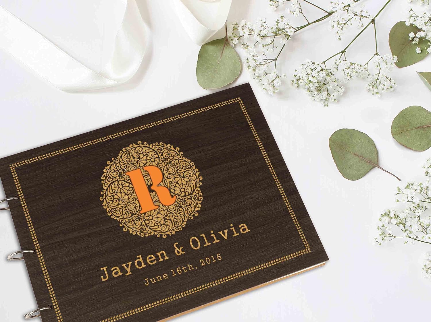 Darling Souvenir Personalized Engraved Laser Cut Wedding Guest Book Wooden Cover Sign-in Book Registry Guestbook Scrapbook-B1