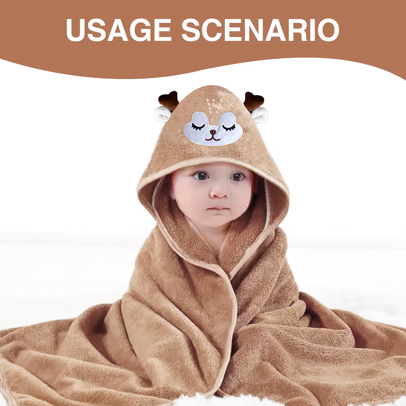 XdealCozyxc Hooded Baby Towel, Ultra Soft Bath Towels Newborn with Hood for Boy and Girl (Brown), 80*80 - Image 4