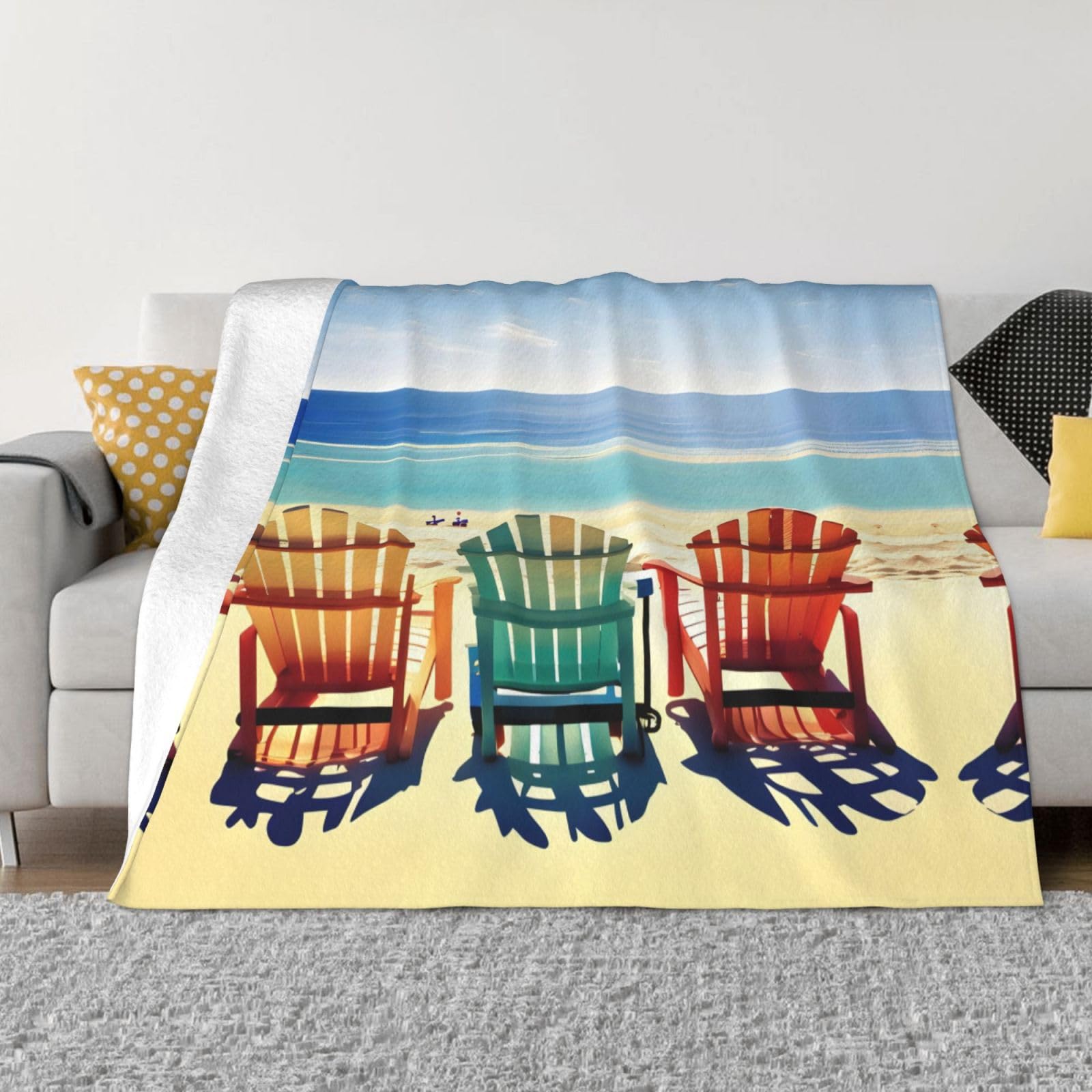 Couverture polaire imprimée plage flanelle douce 127x152 cm pour lit et canapé