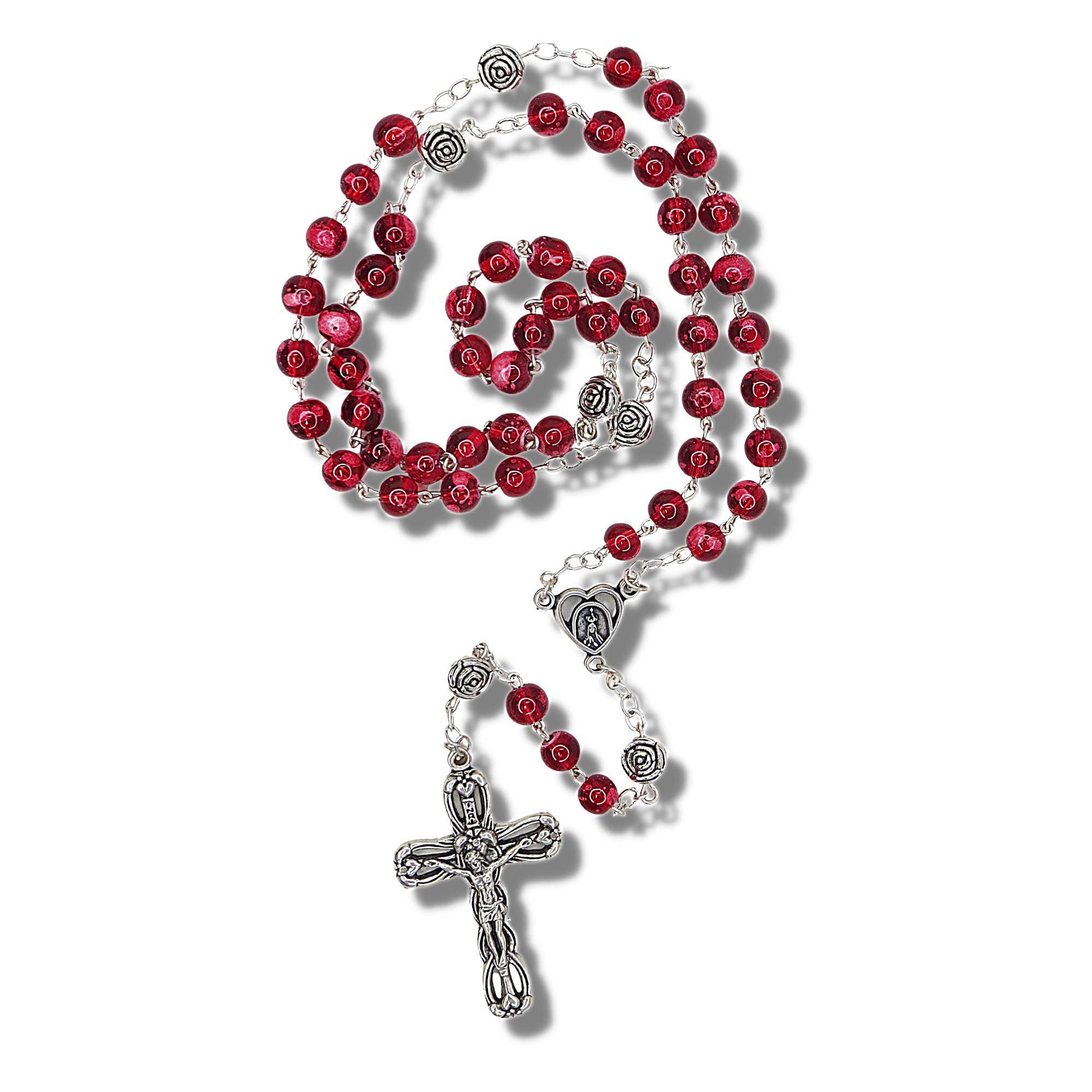 SUTANALE 8mm Glass Pearl Catholic Rosary Necklace For Women - Our Lady Of Guadalupe &amp; Crucifix, Holy Beads With Prayer Box, Baptism &amp; First Communion Jewelry Gift (La Rosa De Guadalupe