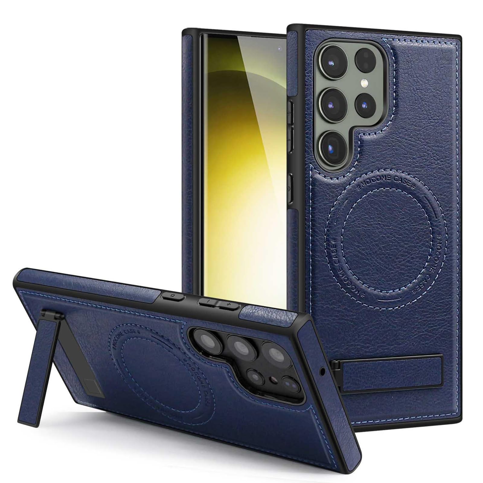 Magnetyczne etui do Samsung Galaxy S25 Ultra/S25 Plus/S25, cienki biznesowy skórzany pokrowiec z klapką z podstawką do ładowania bezprzewodowego, niebieski, S26 Ultra