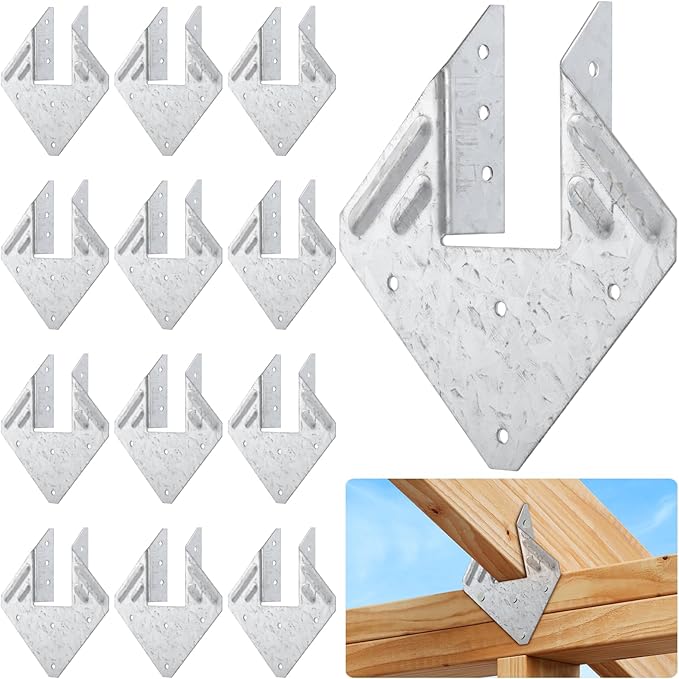 Lnrueg 12 PCS 18Gauge Hurricane Ties, Galvanized Steel Joist Hangers, Roof Trusses Connector