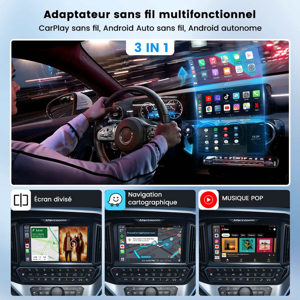 CarlinKit 2026 Wireless Carplay/Android Auto Adaptateur AIBox-Plus avec RAM 8G + ROM 128G intégrés pour Les Voitures avec écran Tactile CarPlay câblé en Usine, par Exemple Mercedes/VW/Peugeot etc.
