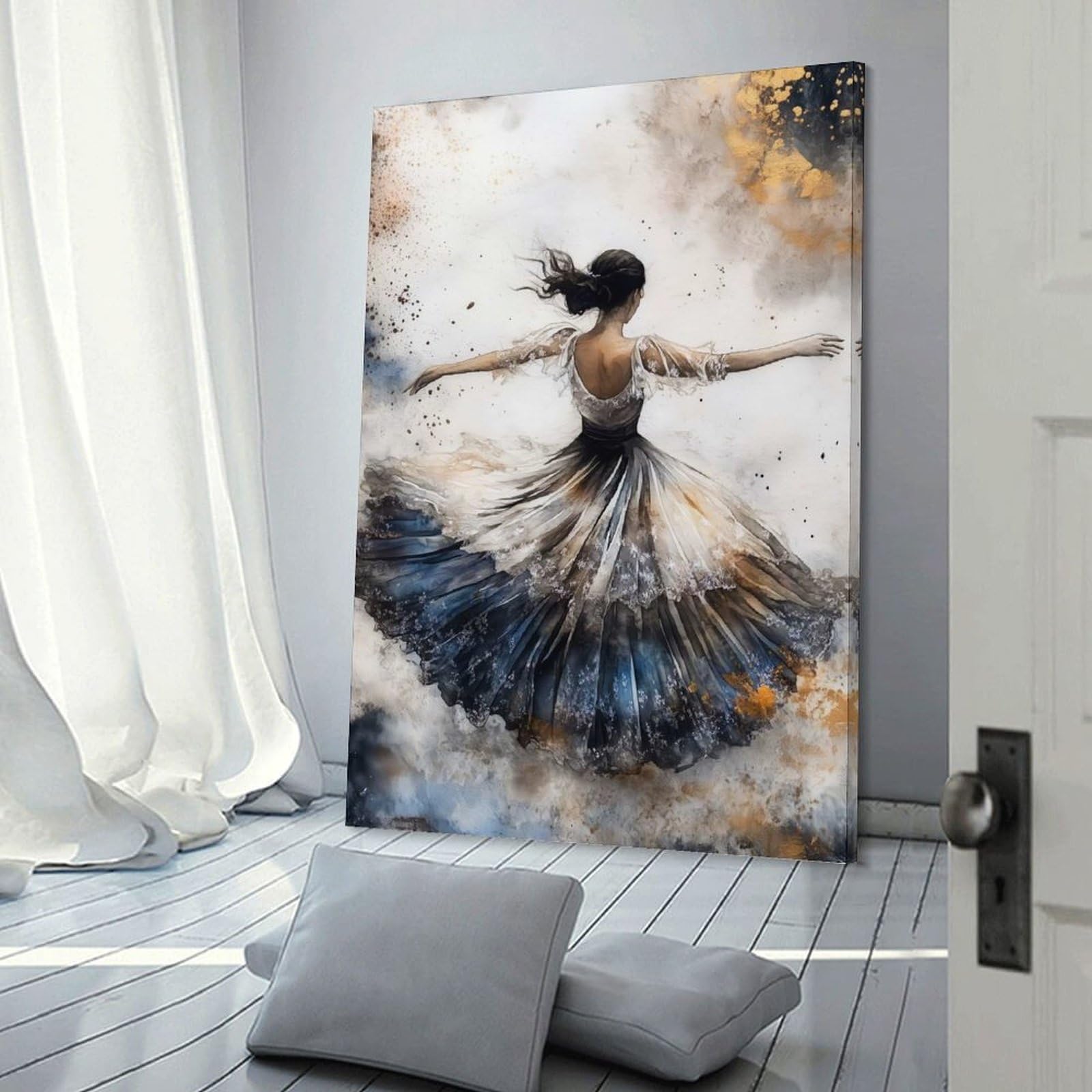 Junmoney Room Decor Wall Art Ballerina in A Flowing Dress, 20x30inch(50x75cm), for Feature Walls in Flats Or Modern Rooms, An Easy Match for Collected Prints