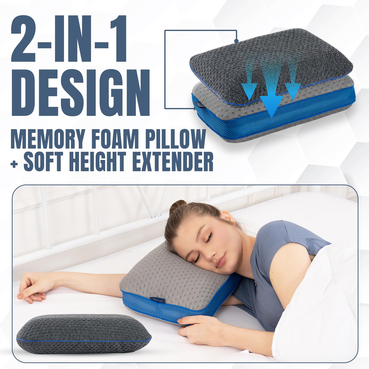 alkamto Coussin de Voyage + Coussin de Nuque de Voyage supplémentaire - Coussin de Camping - Oreiller Ergonomique en Mousse à mémoire de Forme avec Housse thermorégulatrice - Sac de Voyage Inclus