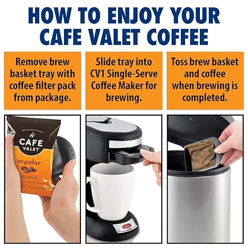 Miniatura 6 de Café Valet Paquetes de café envueltos individualmente, tostado oscuro regular, 100% café arábigo, 84 unidades