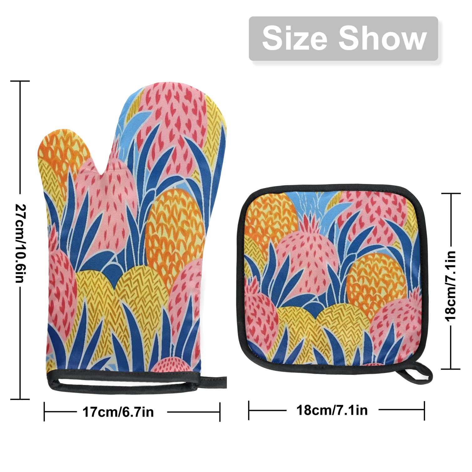 Abstract Watercolor Fruit Oven Mitts Kitchen Oven Gloves for Cooking Baking Heat Proof Lining Cotton Kitchen Potholder Mittens Pot Holders Hot Pads for Chef Women Men